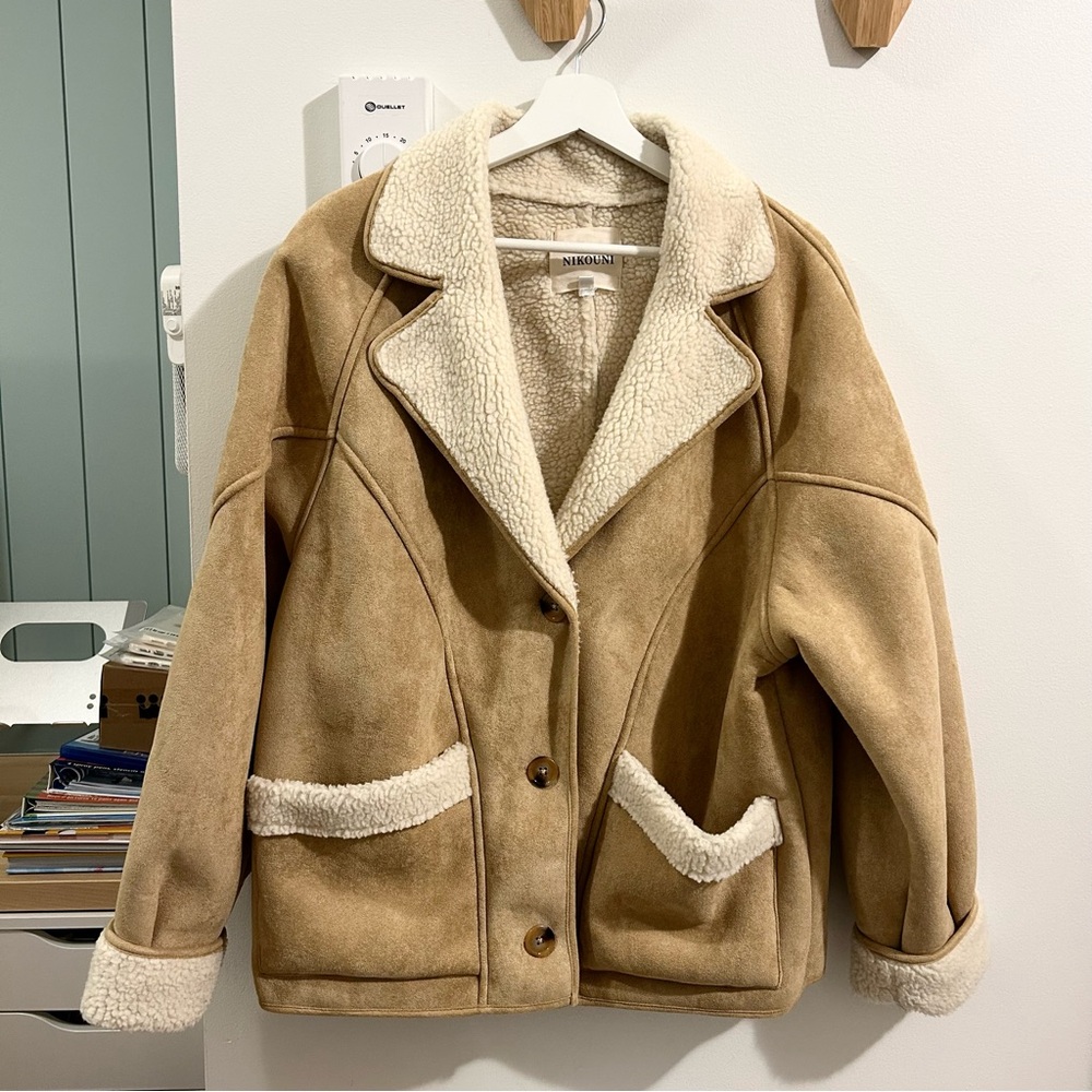 [From Asia] Sherpa-lined Faux Suede Jacket